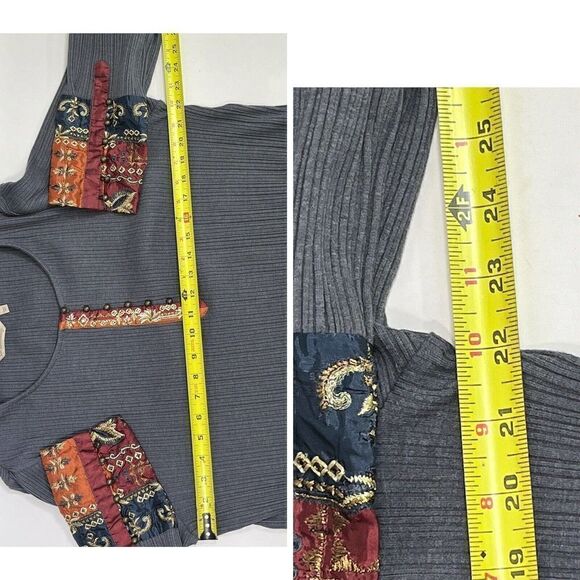 Soft Surrounding XL Tunic Top Embroidered India Boho Ribbed Gray - Picture 12 of 15